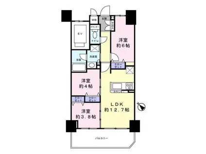 パテラ西川口(3LDK/3階)の間取り写真