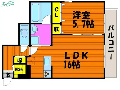 SUN FOREST 鹿田(1LDK/2階)の間取り写真