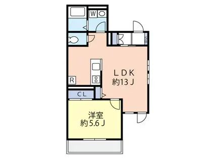 クレアテラス B棟 B(1LDK/2階)の間取り写真