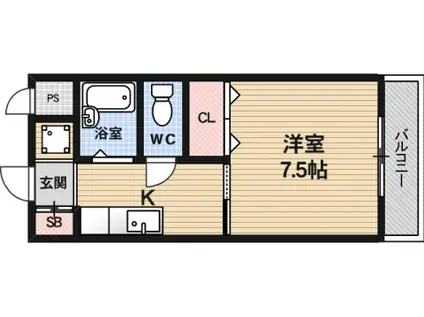 ヴェルドゥール北春日丘(1K/2階)の間取り写真