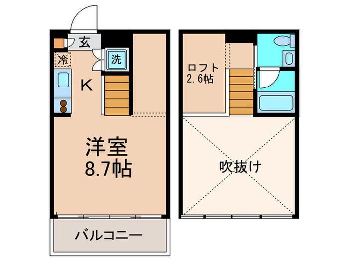 ドゥーエ新丸子(1K/2階)の間取り写真