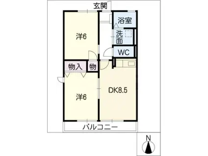 レトア城光A棟(2DK/1階)の間取り写真