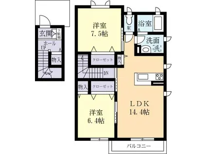 TRINITY I(2LDK/2階)の間取り写真