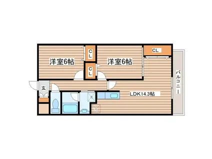 シンフォニー柏木(2LDK/5階)の間取り写真