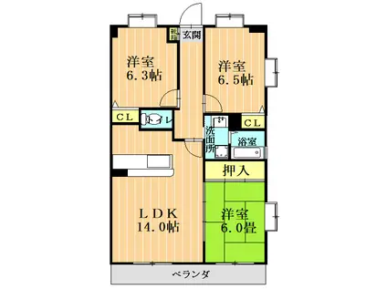 山王団地壱番館(3LDK/5階)の間取り写真