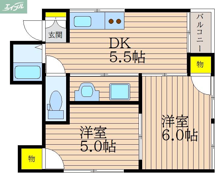 ファミール京町(2DK/2階)の間取り写真
