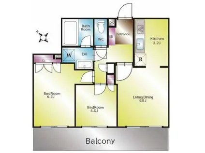 アクアガーデン(2DK/3階)の間取り写真