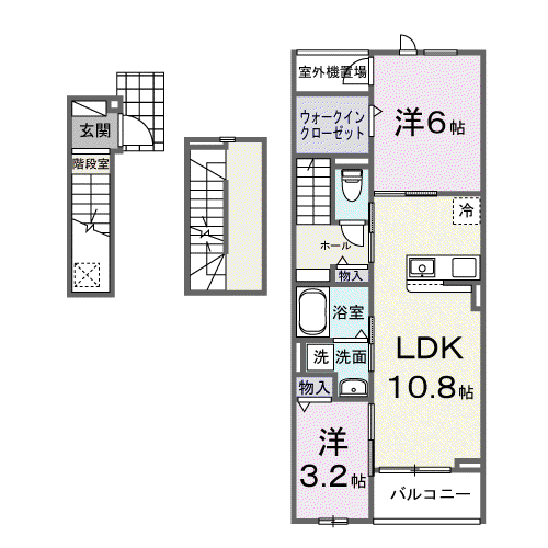 サニープレイス 古町(2LDK/3階)の間取り写真