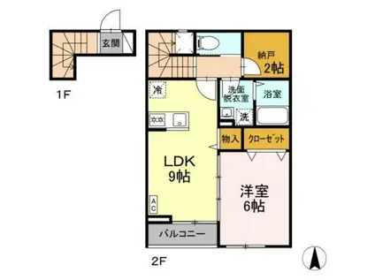グランドヒル東仙台(1SLDK/2階)の間取り写真