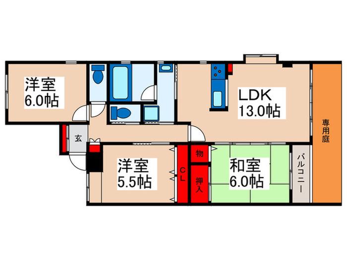アレーナベイサイド(3LDK/1階)の間取り写真