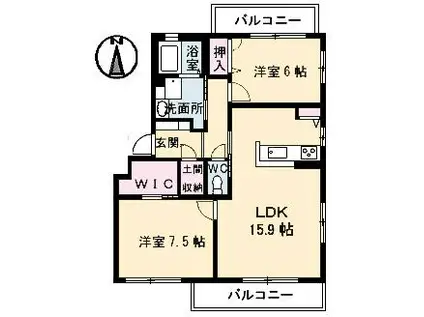 メイプルヒルズ(2LDK/1階)の間取り写真