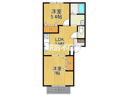 パークサイド神園(2DK/4階)の間取り写真