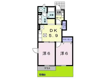 サラスワティB(2DK/1階)の間取り写真