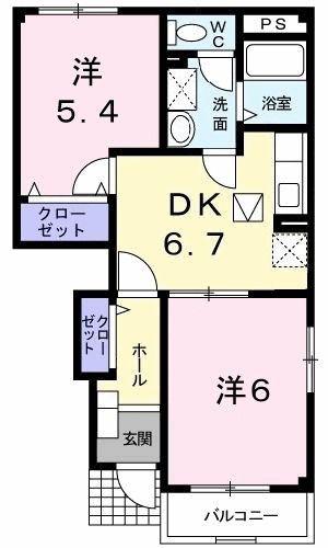 アルコバレーノB(2DK/1階)の間取り写真