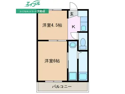 ヴィラナリー小俣 2号棟(2K/1階)の間取り写真