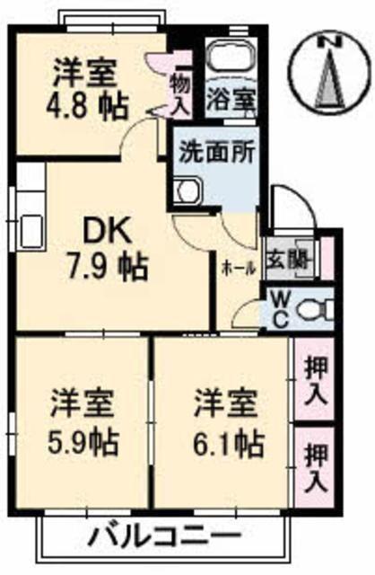 ハイツ西光寺C棟(3DK/2階)の間取り写真