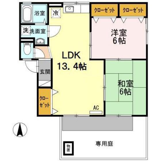 ゼフィランテスC棟(2LDK/1階)の間取り写真