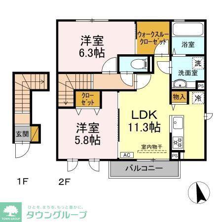 デュオラピッツ B(2LDK/2階)の間取り写真