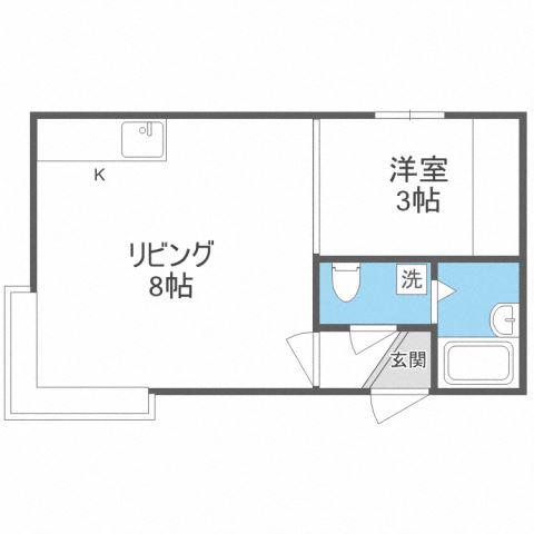 エスポアール壱番館(1DK/2階)の間取り写真