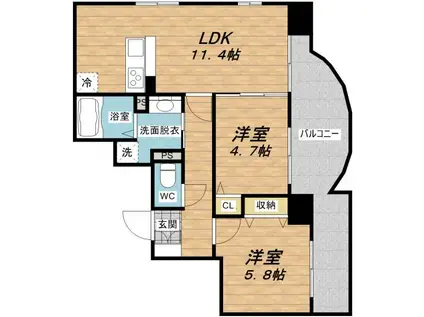 プライムコート(2LDK/5階)の間取り写真