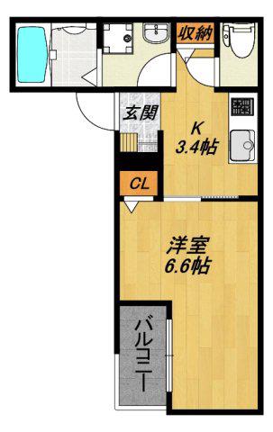 LE COCON 北名古屋II(1K/2階)の間取り写真