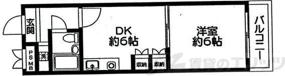 旭シックスマンション(1DK/2階)の間取り写真
