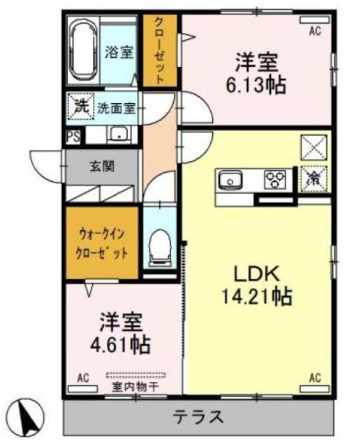 クリスタA(2LDK/1階)の間取り写真