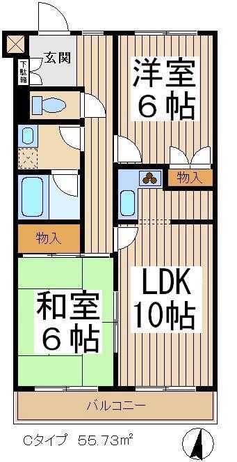 ハウスプラス10(2LDK/1階)の間取り写真