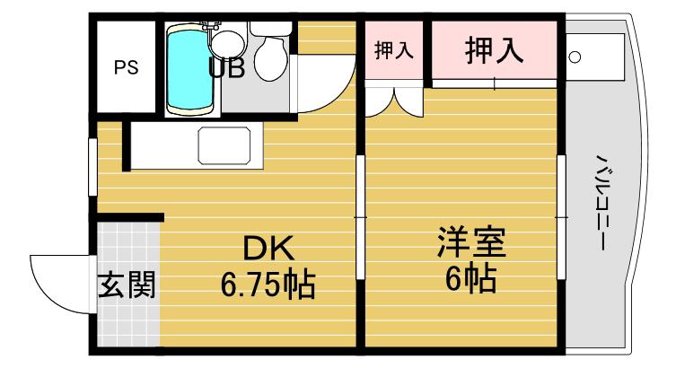 倉敷サンコーポ(1DK/2階)の間取り写真