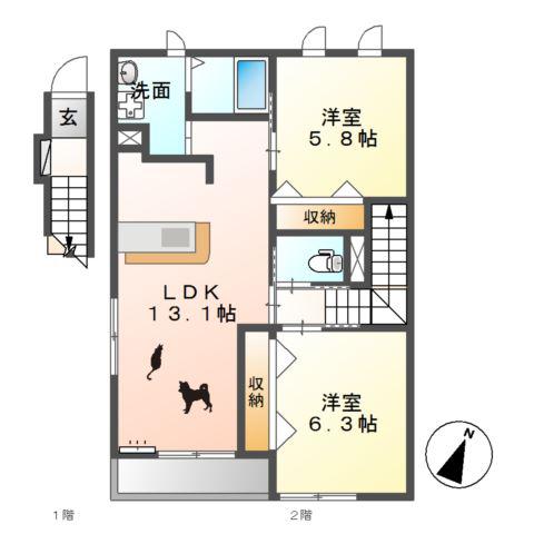 アメジスト(2LDK/2階)の間取り写真