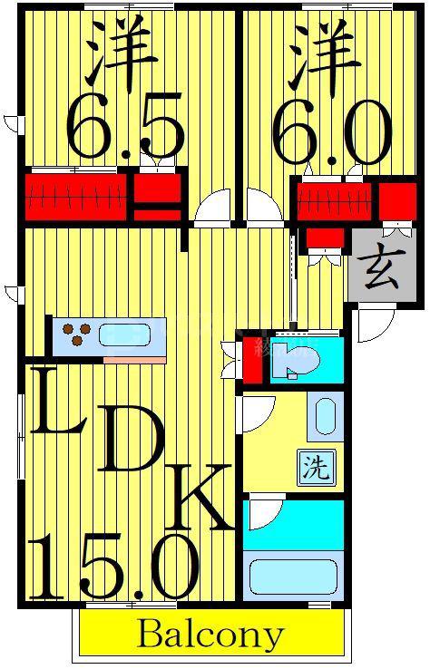 フェリスコート(2LDK/1階)の間取り写真