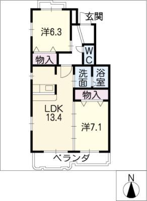 カーサ旭前(2LDK/2階)の間取り写真