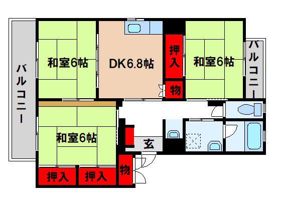 ハイツ石崎(3DK/4階)の間取り写真