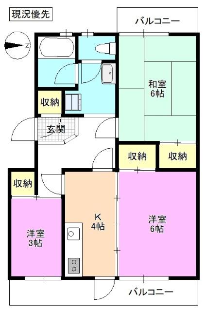 サンフラワーコーポ1号棟(3K/3階)の間取り写真
