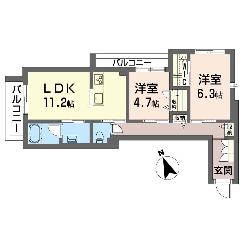 ル パラディ アデガワ(2LDK/2階)の間取り写真