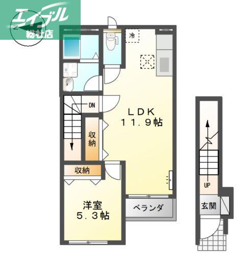 ブルーフォンセ(1LDK/2階)の間取り写真