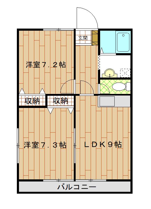 ライオンズハイツ2号館(2LDK/1階)の間取り写真