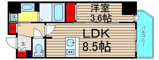 ララプレイス難波ガルテン(1LDK/11階)の間取り写真