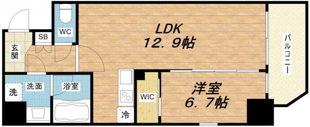 プレジオ鎗屋町(1LDK/13階)の間取り写真