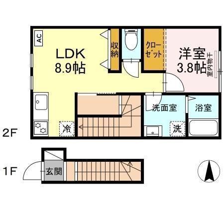 ラ・フォンターナ(1LDK/2階)の間取り写真