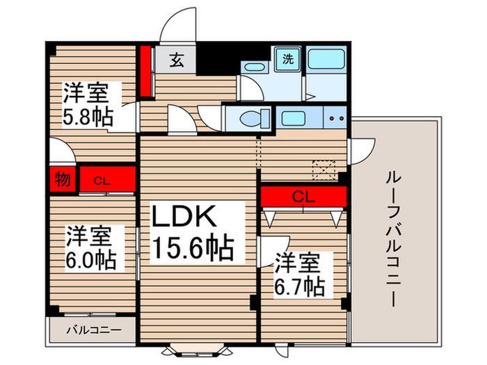 サンライズ・リバー(3LDK/4階)の間取り写真