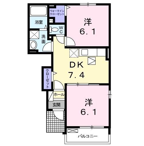 アヴァンツァートIII(2DK/1階)の間取り写真