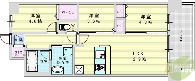 スプランディッド大阪NAMBA LINE(3LDK/14階)の間取り写真