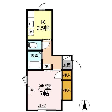 メイユール千羽 A(1K/2階)の間取り写真