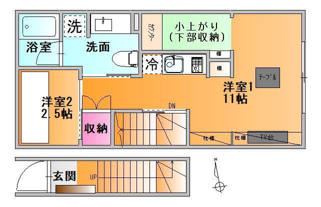 ユニテラス宮町 A棟(1LDK/2階)の間取り写真