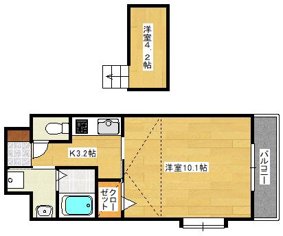 プレジールジョイ西原(1K/2階)の間取り写真