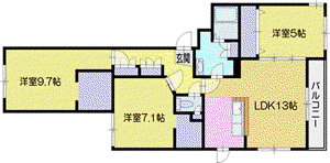 カーサフェリーチェ新札幌(3LDK/2階)の間取り写真
