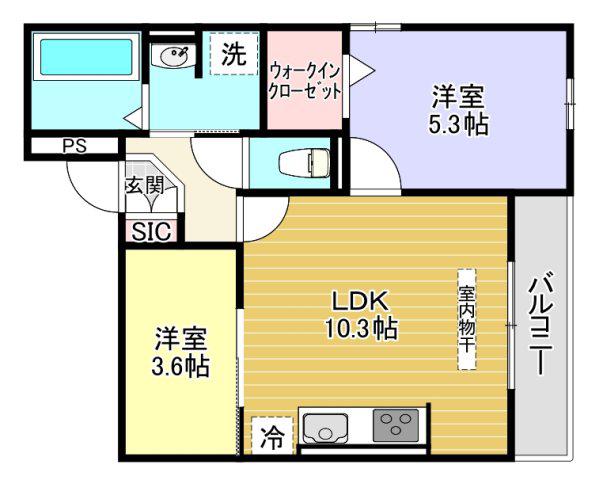 スペチアーレ万代(2LDK/3階)の間取り写真