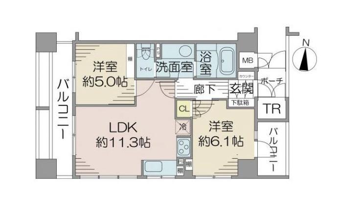 オーベル代官山DE(2LDK/5階)の間取り写真