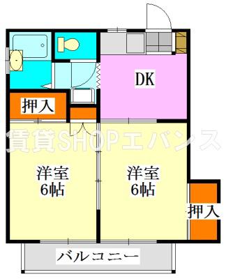 鈴木コーポ(2K/2階)の間取り写真